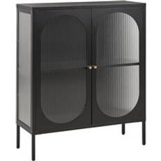 Vidrio Aparadores Beliani De Metal Negro Dorado 90 x 35 cm 2 Puertas Cristal Frontal Lateral Aparador