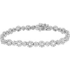 White Gold Bracelets Haus of Brilliance 10K White Gold 4.0 Cttw Round-Cut And Baguette Diamond Floral Cluster Link Bracelet Grey