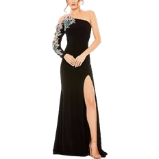 Mac Duggal Clothing Mac Duggal One Shoulder Long Sleeve Floral Embellished Gown - Black Multi