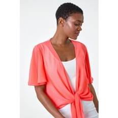 Orange Coats Roman Chiffon Draped Tie Front Cover Up Orange