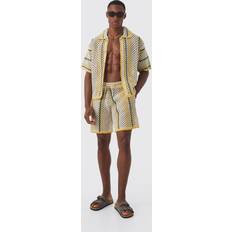 Green - Men Jumpsuits & Overalls boohooMAN Mens Oversized Boxy Open Stitch Stripe Shirt Short Set With Drawcords Green