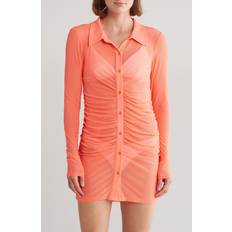 Good American Short Dresses Good American Ruched Long Sleeve Minidress in Fiery Coral 002 3X-Large