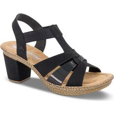 Rieker 40 Sko Rieker Sandal Med Hæl Og Elastik - Black