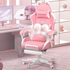 Gaming Chairs BOSSIN Gaming Chair with Cat Ears and Cat Paw Cushion Pillow,Cute Kawaii Reclining Computer Chair for Girl with Footrest Pink High Back