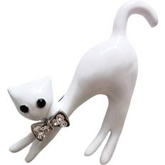 Transparent Broscher Les Trésors de Lily [R8509] Designer Brooch 'Cat' white 55x45 mm