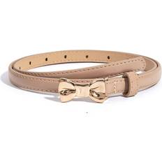 Veishet Apricot Pu Stylish Leather Waist Belt With Alloy Buckle Butterfly Knot Design For Women