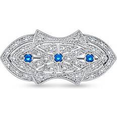 Blue - Women Brooches Bling Jewelry Art deco style brooch pin for women blue clear cz imitation sapphire colorless 1.7