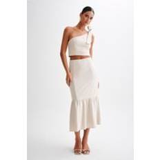 Lace Skirts WNT Venezia Linen Midi Skirt Ruffle Natural