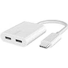 Sony kabel usb c Belkin RockStar USB-C ljud laddningsadapter, hörlursadapter med USB-C 60 W Power Delivery snabbladdning för iPhone 15, iPad Pro, Galaxy, Note, Google Pixel, LG, Sony Xperia, OnePlus, m.fl. Vit