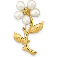 Gold Brooches Primal Gold by: UnbeatableSale, Karat Yellow 4-5mm Rice White Freshwater Cultured Pearl Flower Brooch