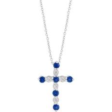 Effy Necklaces Effy Diamond and Natural Sapphire Pendant Necklace in Sterling Silver, in 16 in