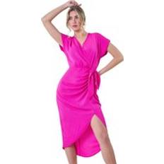 Clothing Dusk Plain Wrap Tie Detail Wrap Dress Cerise