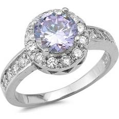 Purple Rings Sac Silver Sold by: Wedding Simulated Lavender Halo Ring .925 Sterling Band Purple CZ Jewelry Female