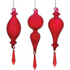 Ribbed Jewel Finial Drop Glass Ornaments 7.5 Red 3ct