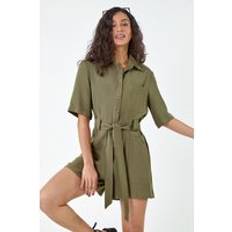 Green Jumpsuits & Overalls Dusk Button Through Belted Pocket Playsuit Khaki