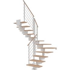 Suorat portaat Dolle Portaat Dubai, U-malli, Design-kaide, valkoöljytty tammi, 14 askelmaa, 900mm, valkoinen