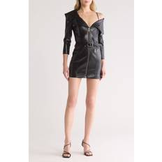 Leather Dresses Alice + Olivia Miara Asymmetric Faux Leather Dress in Black