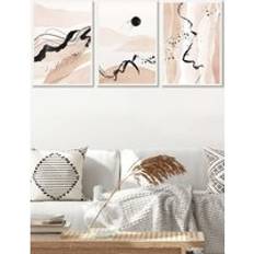 Set Of 3 Beige Contours Framed Art