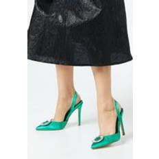 Coast Serentiy Satin Brooch Detail High Heel Slingback Shoes Green