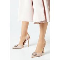 Coast Serentiy Satin Brooch Detail High Heel Slingback Shoes Champagne