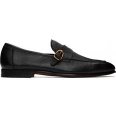 Low Shoes Tom Ford Men's Sean Grained Leather Side Buckle Loafers Black