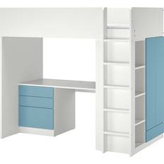 Skrivbord barn Barnrum IKEA SMÅSTAD loftsäng, vit blå/med skrivbord med 4