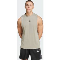 Polyester Tank Tops Adidas Designed for Training Workout Tank Top Silver Pebble Mens