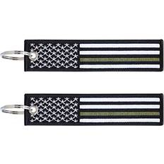 Thin Green Line American Flag Keychain Tag - Military