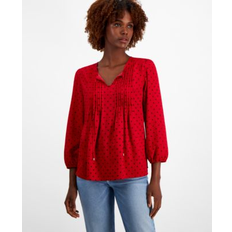 Tommy Hilfiger Blouses Tommy Hilfiger Women's Diamond-Dot Pintucked Peasant Blouse Chili Multi