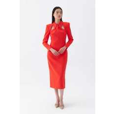 Clothing Nocturne Women's Tie Neck Midi Dress with Shoulder Pad Red XLarge