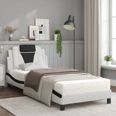 190cm - 90cm Matelas à Ressorts vidaXL Lit Rembourré Coussin de Tête de Lit 90x190 cm - Blanc et Noir Matelas à Ressorts