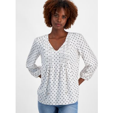 Tommy Hilfiger Blouses Tommy Hilfiger Women's Diamond-Dot Pintucked Peasant Blouse Ivory Multi