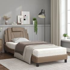vidaXL Seng 90x190 cm Kunstlæder Cappuccinofarvet Boxmadras
