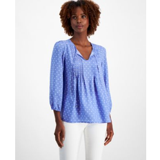 Tommy Hilfiger Women Blouses Tommy Hilfiger Women's Diamond-Dot Pintucked Peasant Blouse French Blue Multi