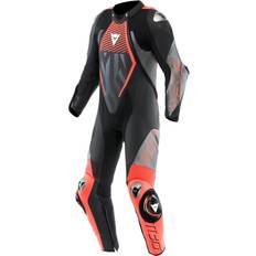 Rouge Combi de moto Dainese Audax D-Zip Combinaison en cuir de moto pièce perforée, noir-gris-rouge, taille pour Hommes Homme