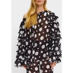 Sleeper Sleeper Samba Ruffled Polka-Dot Chiffon Blouse Black