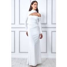 Goddiva Bardot Pleat Maxi Split Dress - Dark Blue
