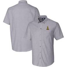 One Size Shirts Cutter & Buck Men's NCAA Baylor Bears Vault Stretch Oxford Short Sleeve Button-Down Shirt, Grey