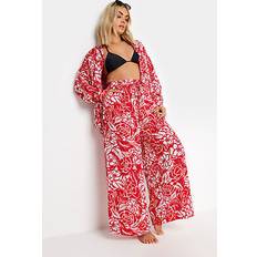 Manche Courte Chemisiers Yours Floral Print Crinkle Beach Shirt Red