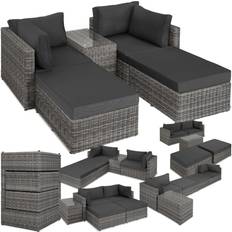 Havemøbler tectake Polyrattan Med Aluminiumstel Lysegrå Mørkegrå Loungesæt