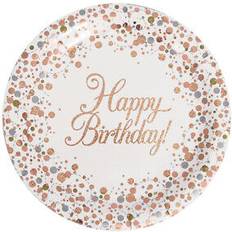 Rose Gold Disposable Plates Oaktree Rose gold happy birthday party plates pack 8