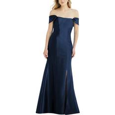 Alfred Sung Off-The-Shoulder Bow-Back Satin Trumpet Gown