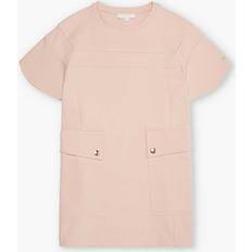 Elastane Dresses Chloé Girls Pink Washed Kids Button-pocket Round-neck Woven-blend Dress 4-14 Years Pink Washed Pink