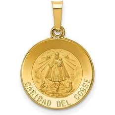 Gold Charms & Pendants Precious Accents 14k polished and satin caridad del cobre medal hollow pendant xr1259 Yellow 15