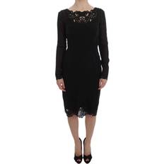 Elastane/Lycra/Spandex - Unisex Dresses Dolce & Gabbana Black Silk Stretch Sheath Dress IT36 IT36 XS