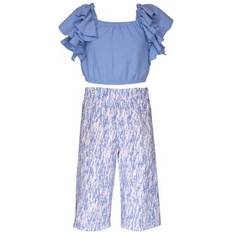 Bonnie Jean Other Sets Children's Clothing Bonnie Jean Girls 4-6x Double Angel Sleeve Top and Abstract Print Pants Set, Blue