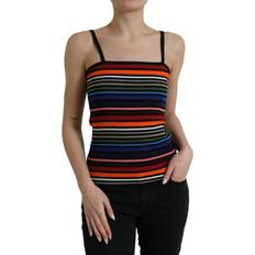 Multicoloured Tank Tops Dolce & Gabbana Striped Cotton Blend Tank Top Logo Detail Multicolor