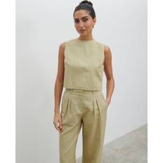 Pretty Lavish Bryony Boxy Linen Top Olive