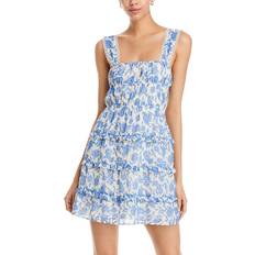 Aqua Long Dresses Aqua Printed Ruffled Tank Dress 100% Exclusive White/blue