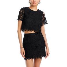 Aqua Blouses Aqua Short Sleeve Lace Top 100% Exclusive Black